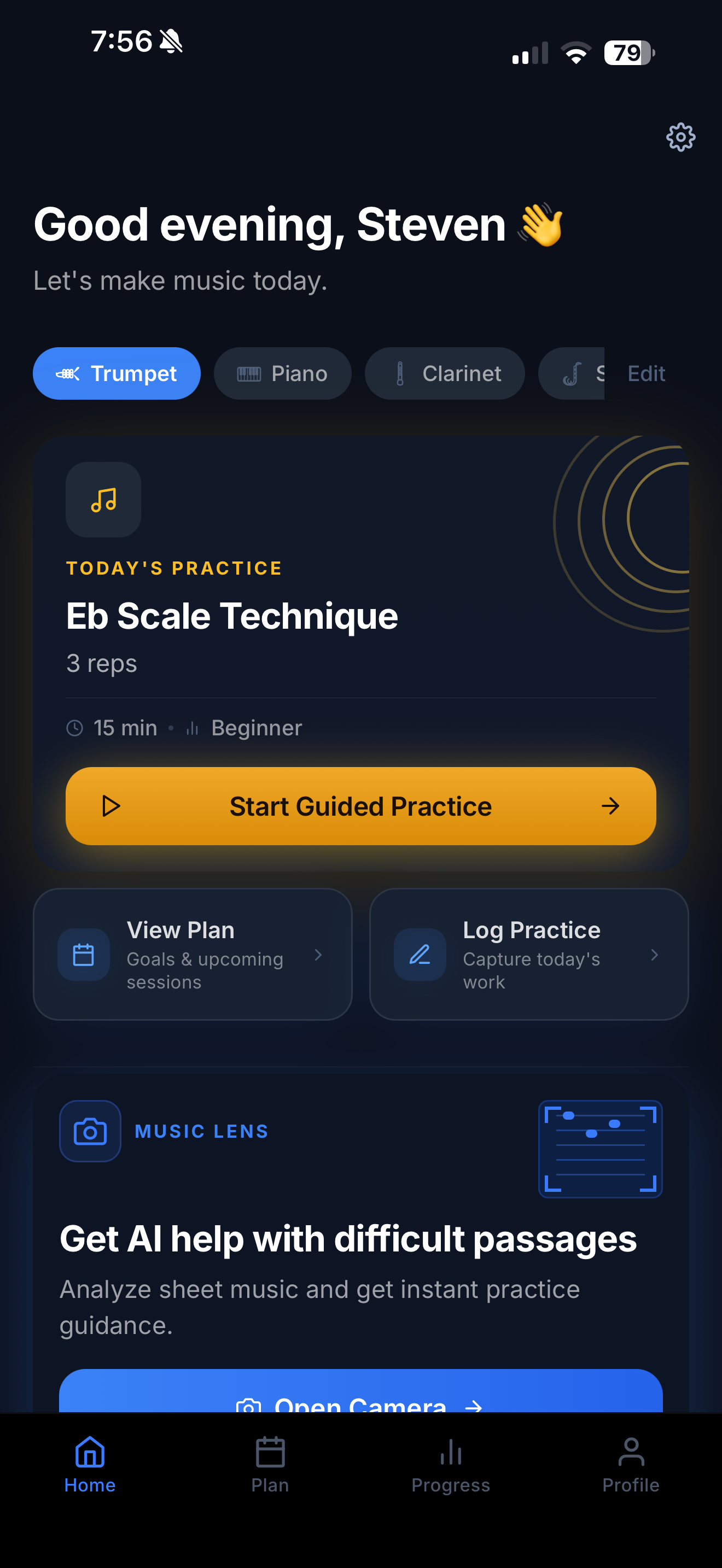 PracticeMind home dashboard