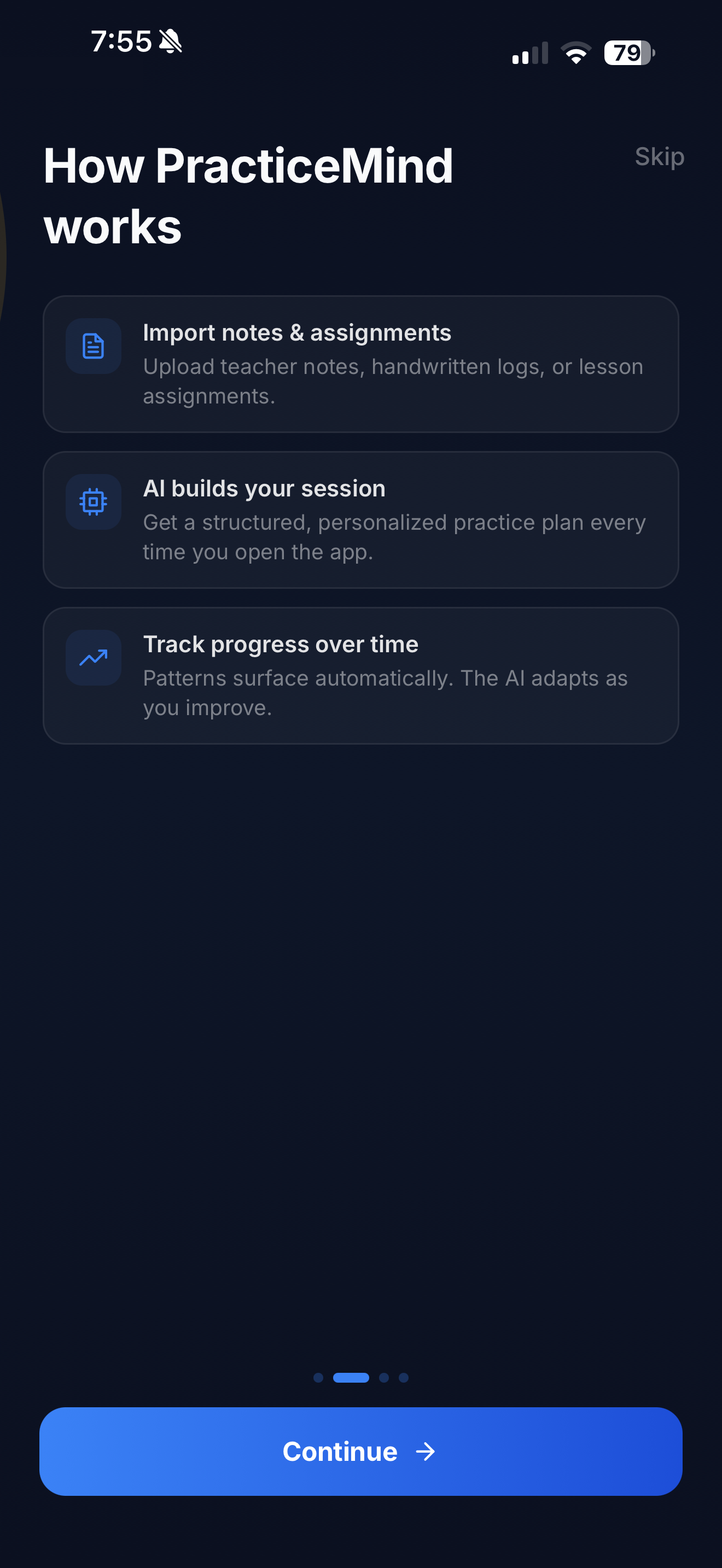 How PracticeMind works screen
